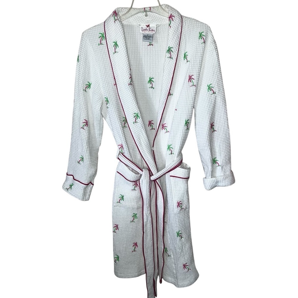 Quacker Factory Waffle Knit Palm Tree Robe Belted Size Large